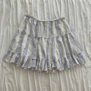 NWT Princess Polly S Salt Water Tired Ruffle Blue and White Mini Skirt